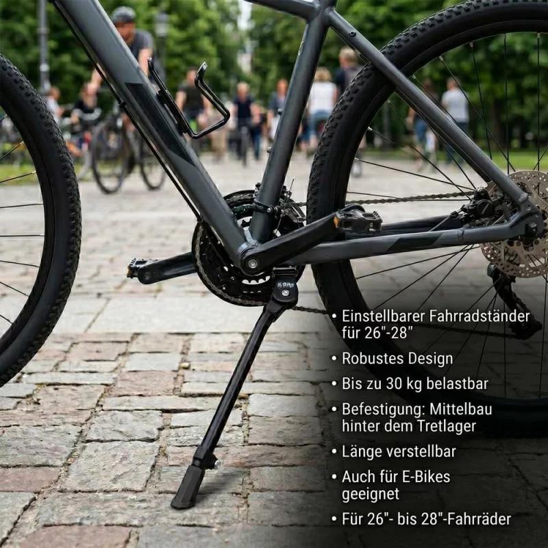 Adjustable Bicycle Kickstand 26–28 Inches – Basic | Mid-mount | Black | Suitable For E-bikes