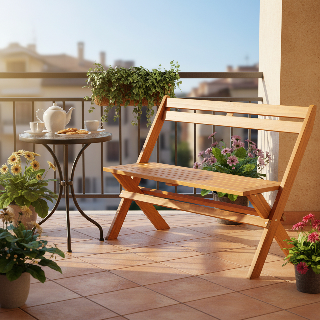 Folding Outdoor Bench For 2 People, Park Bench Slanted Backrest, Slatted Seat, Solid Wood Garden Bench, 800 Lbs Strong Load