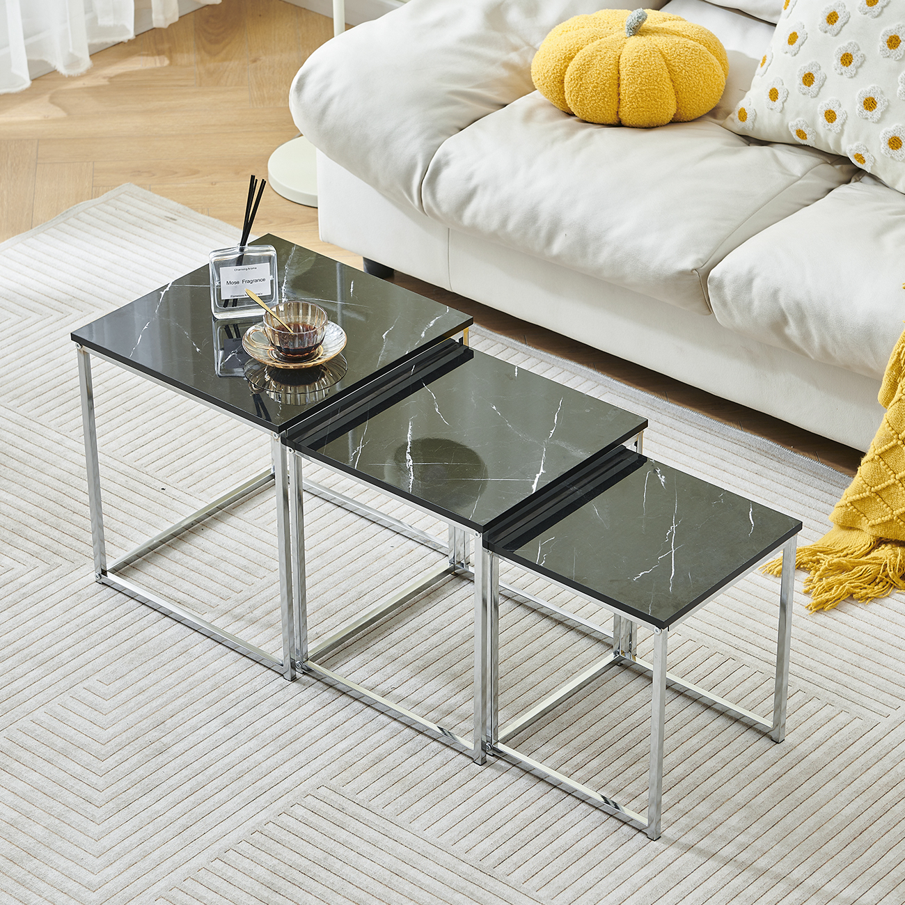 Set Of 3 Nesting Coffee Tables For Living Room, Nest Of 3 Tables Sofa Side Table End Tables Space