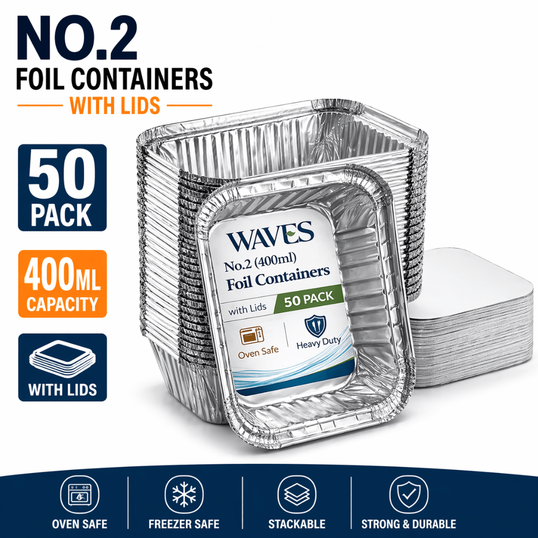 TEMU 50 Pack No. 2 400ml Aluminium Foil Containers With Lids – Disposable Takeaway Food Trays For Baking, Roasting, Cooking, Meal Prep, Food Storage,