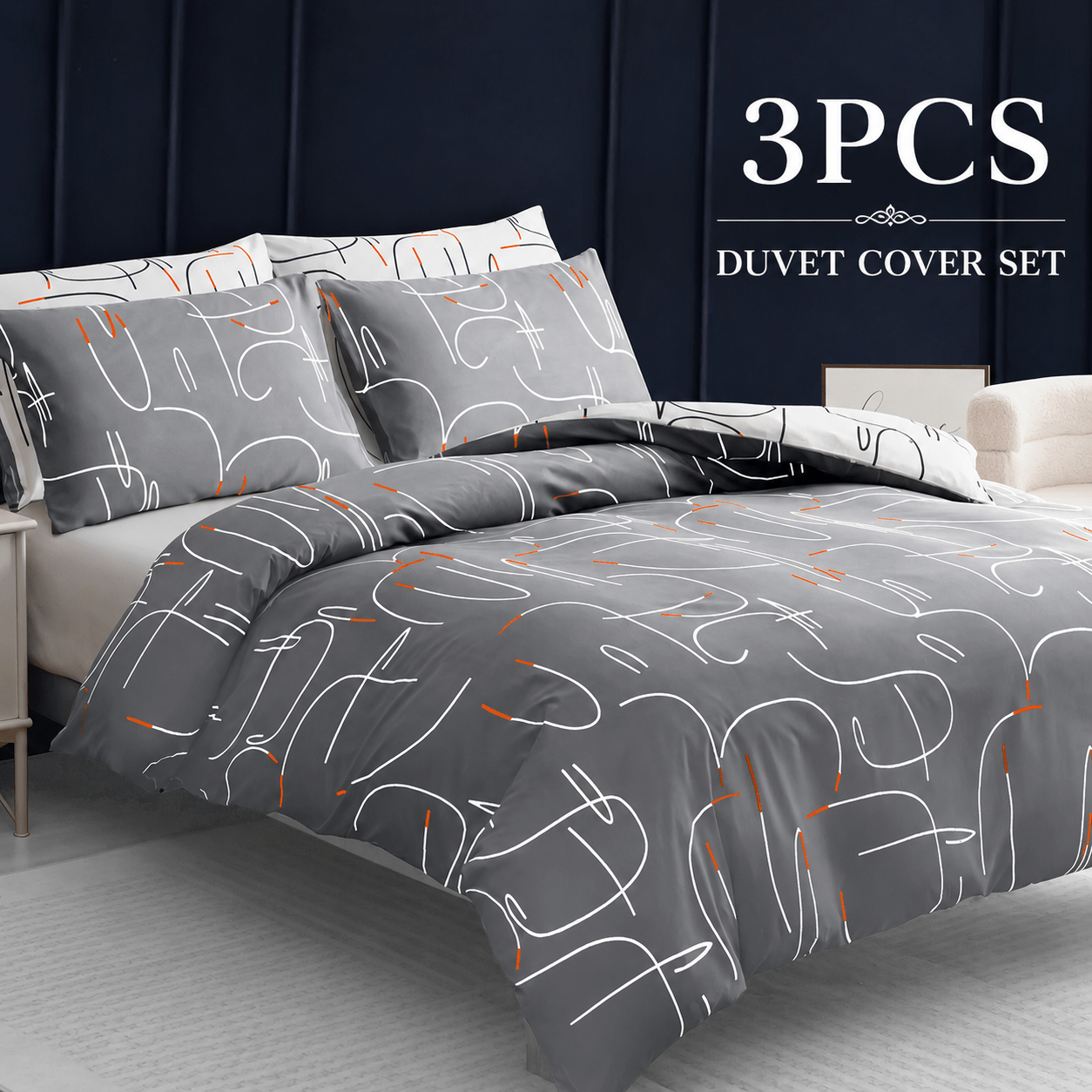 TEMU 3pcs Printed Duvet Cover Set With Pillowcases Soft Double Brushed Microfiber Bedding Set Breathable, Zip Closure & Inner Corner Ties Quilt Cover