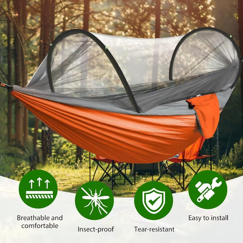 TEMU Hamac Double, Couleur Orange, Fabriqué en Nylon 210T, Léger, Portable et Facile à Installer, Idéal pour le Camping, la Plage et la Randonnée //
