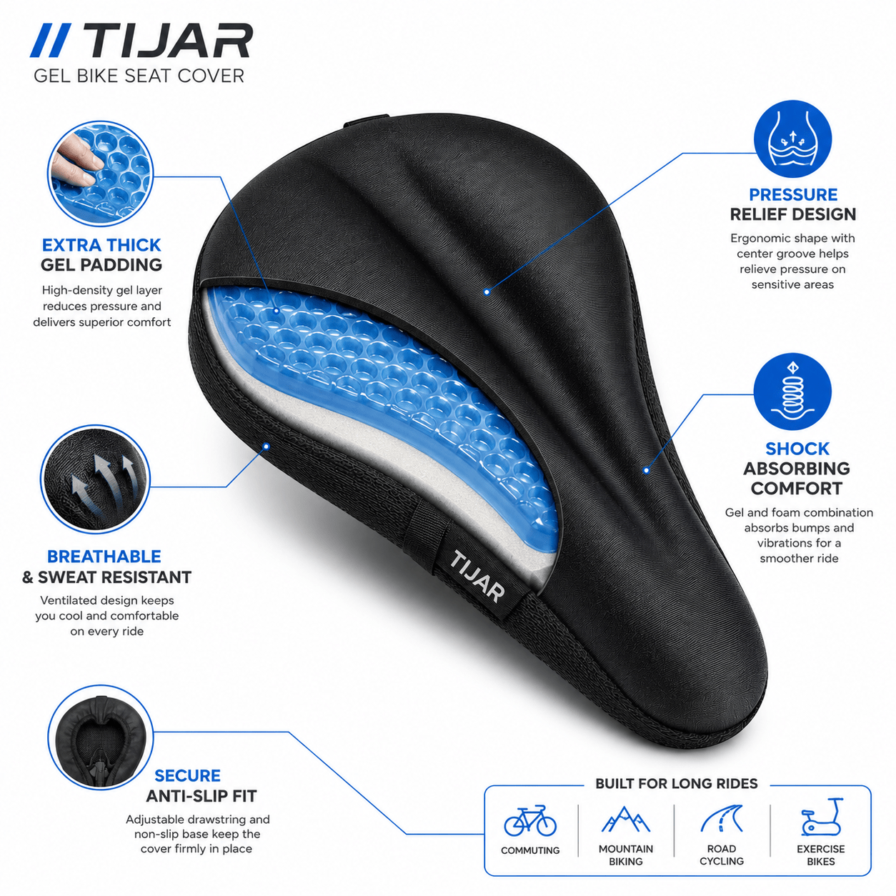 TEMU Bike Seat Cover – Extra Memory Foam Cushion For Mountain & Road Bikes – Shock Absorbing Universal Cycling Cover