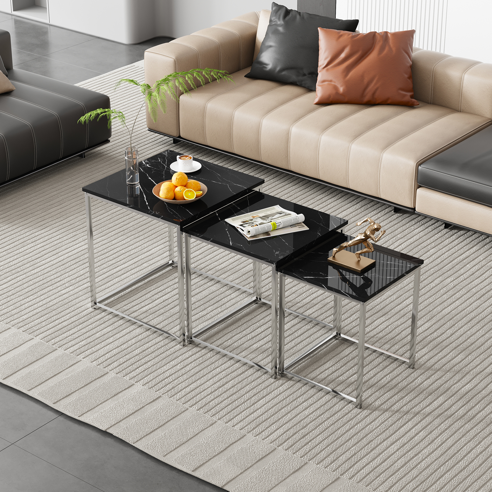Set Of 3 Nesting Coffee Tables For Living Room, Nest Of 3 Tables Sofa Side Table Coffee Table End Tables Space