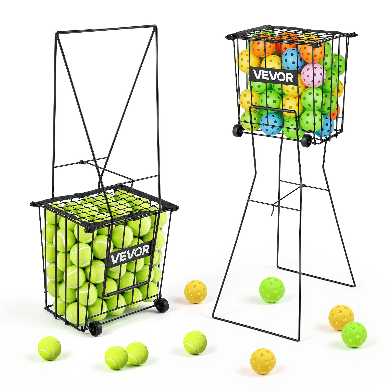 TEMU VEVOR Contenedor para Pelotas de Tenis, Capacidad para 75 Pelotas de Tenis, Carrito Cesta para Pickleball con Ruedas para Recoger Fácilmente,