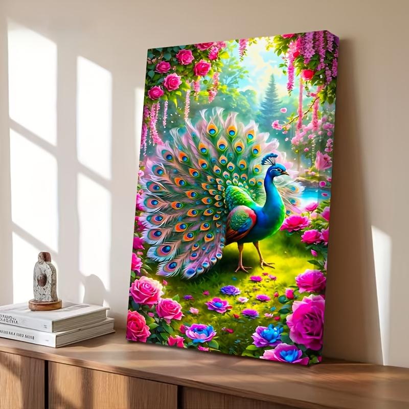 TEMU 2d Flat Painting, 1 Piece Of 2d Artwork, Lifelike Canvas Artwork Depicting A Peacock In A Garden, Suitable For Posters And Wall Decoration,