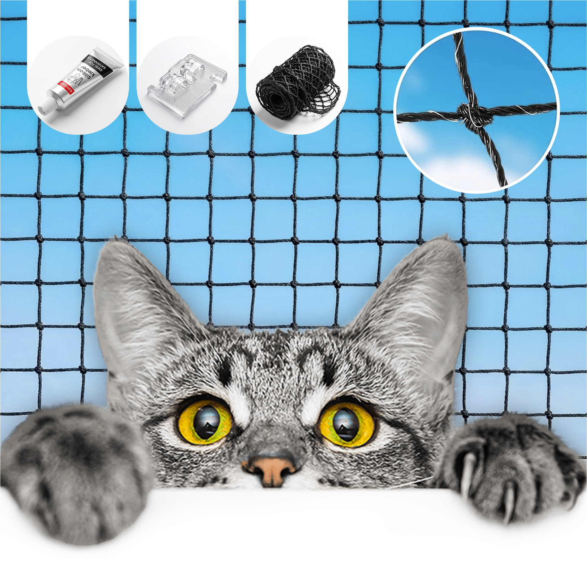 Image of Cat Net For Balcony, No Drilling Required – Wire Reinforced, Bite & Scratch Resistant, Weatherproof, 3 X 3 Cm Mesh Size, Black