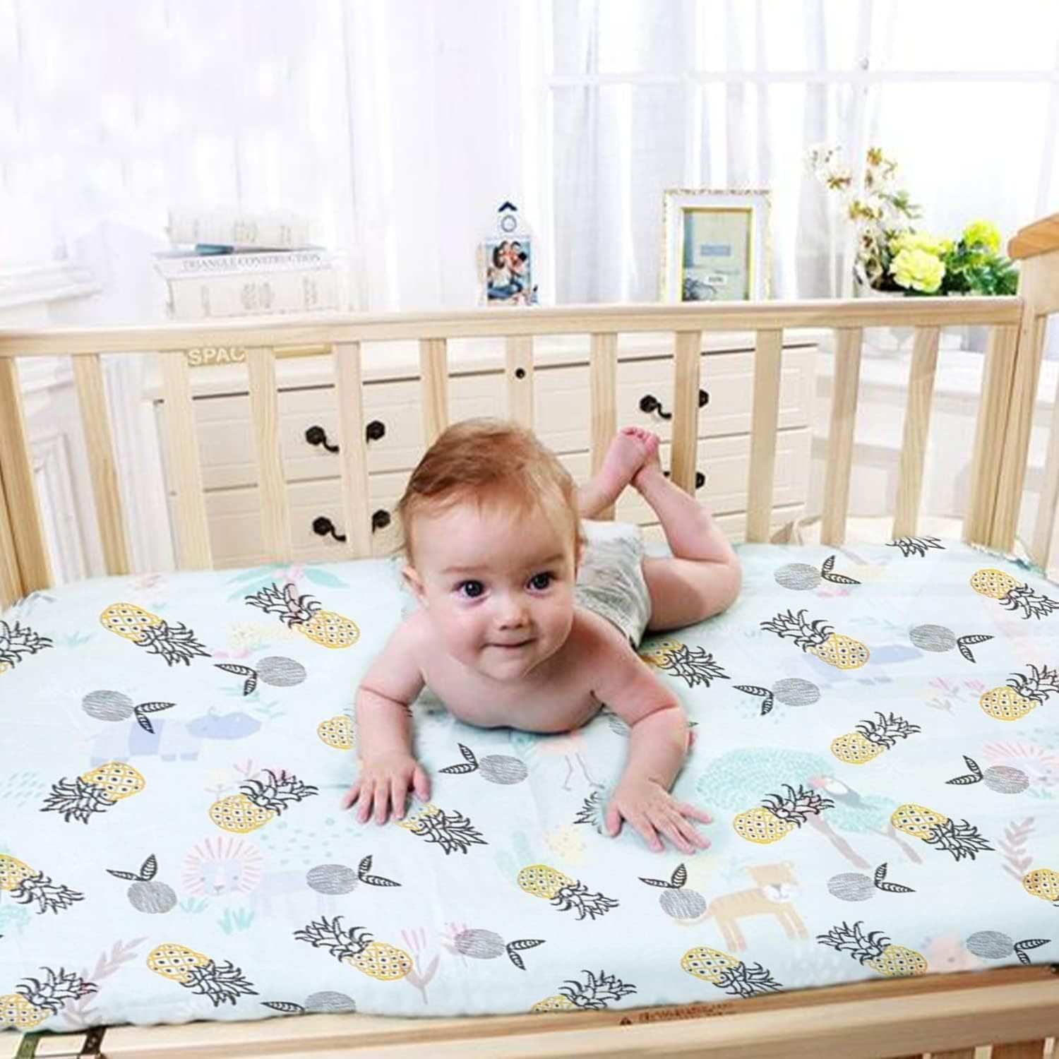 Cot Bed Fitted Sheet Set, 2 Pack, Pineapple Pattern