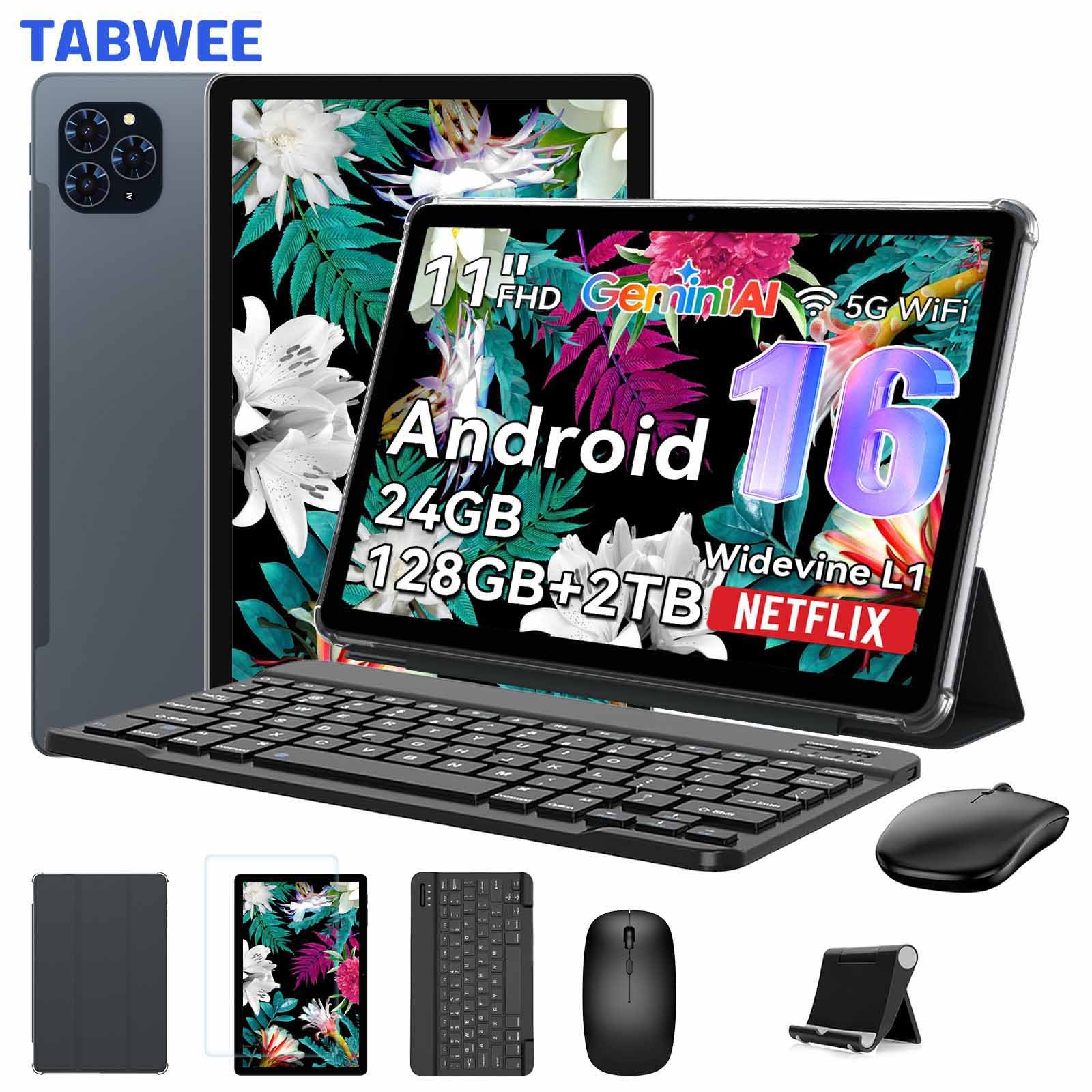 Tabwee T90 16 Tablet With Keyboard - Ai, 24 (8+16) Gb +128gb Rom, Core T615, 11-inch Tablet, 1920x1200 Fhd+ Ips, 8000mah Battery, 13mp+5mp Ai Camera, 5g Wifi, Gps