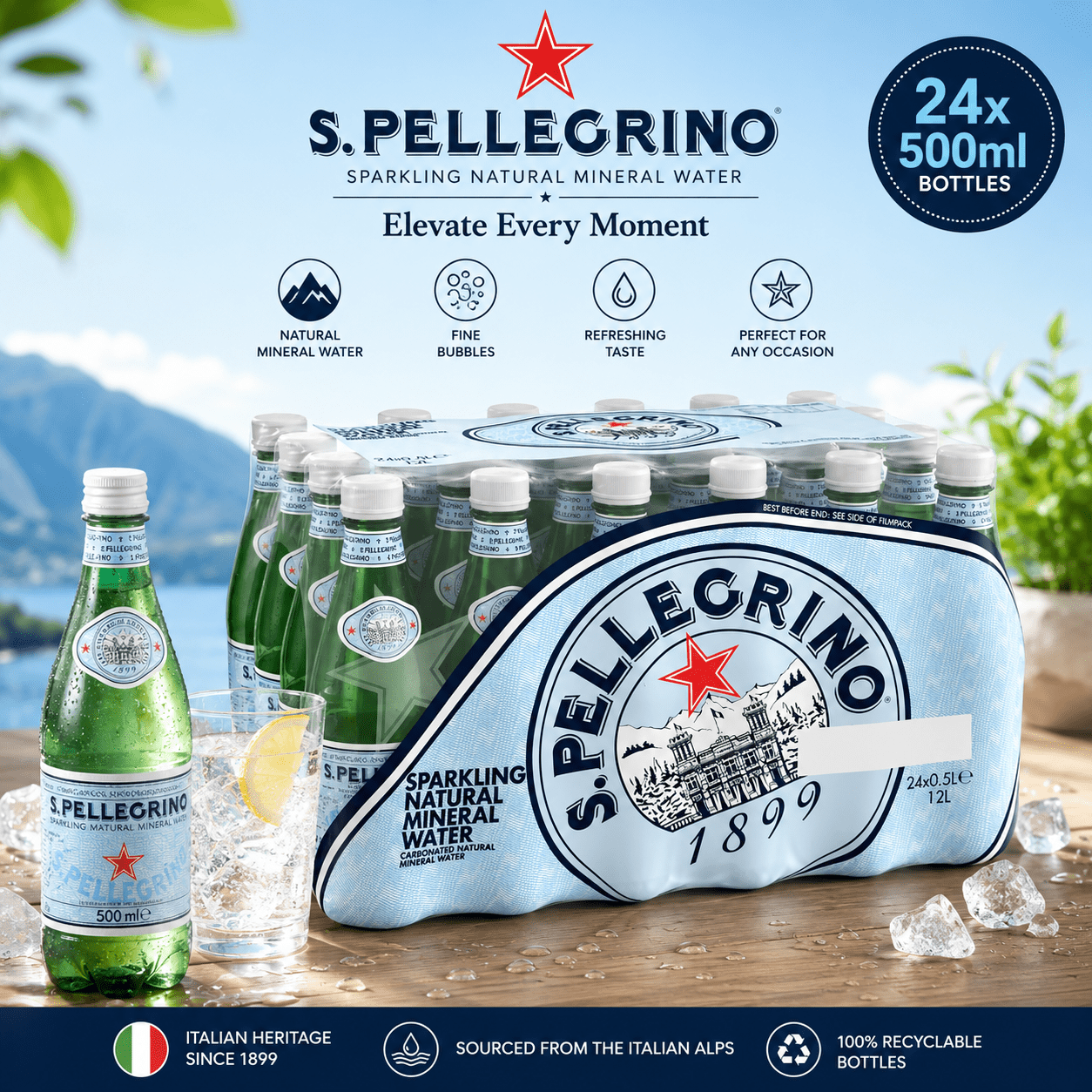 TEMU San Pellegrino Sparkling Water Pack Of 24x500ml
