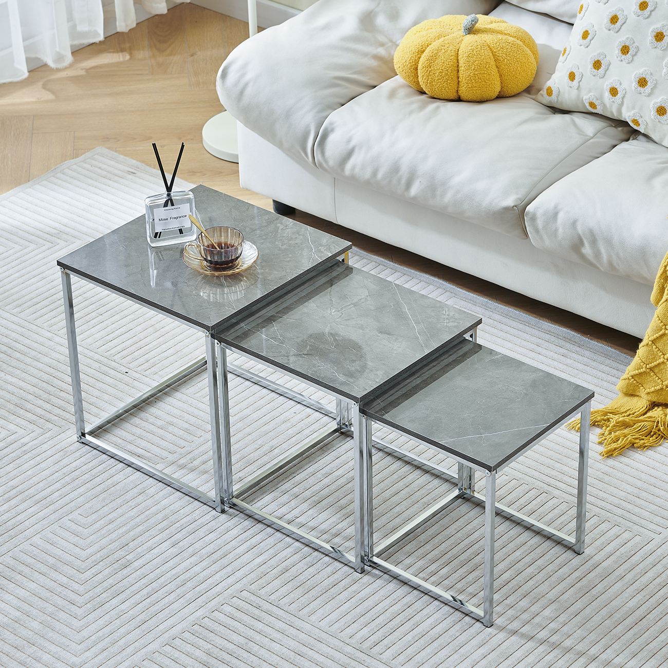 Set Of 3 Nesting Coffee Tables For Living Room, Nest Of 3 Tables Sofa Side Table End Tables Space