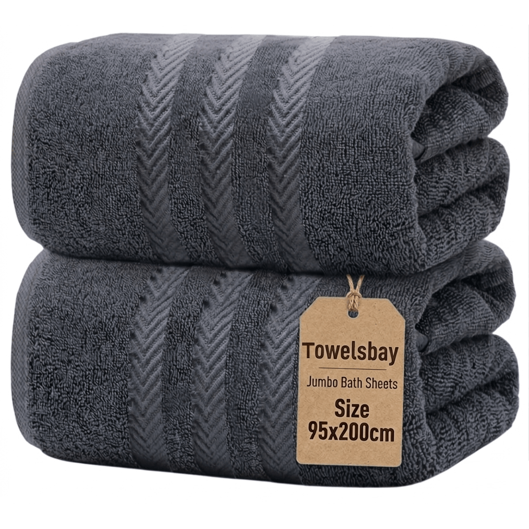 TEMU Pack Of 2 Jumbo Bath Sheet 95 X 200 Cm 100% Cotton Towel Absorbent Quick Dry Hotel Quality Extra Large Bathroom Towels