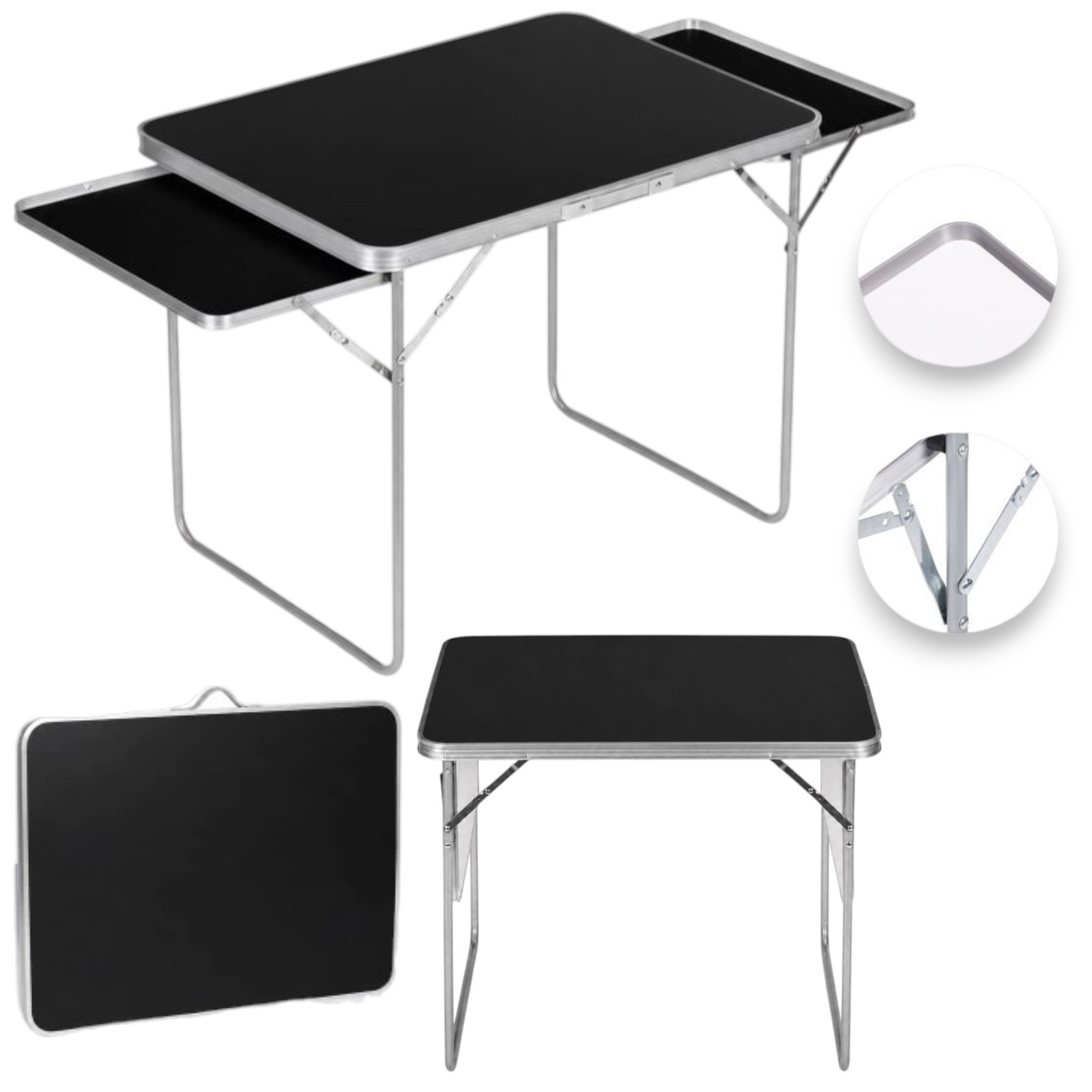 Portable Folding Camping Table 120x60 Cm, Folds Into A Suitcase, 2 Shelves, Garden, Picnic, Beach Table, Steel Construction, 2 Side Shelves, Suitcase Function With Handle, Anti-accidental Folding Lock