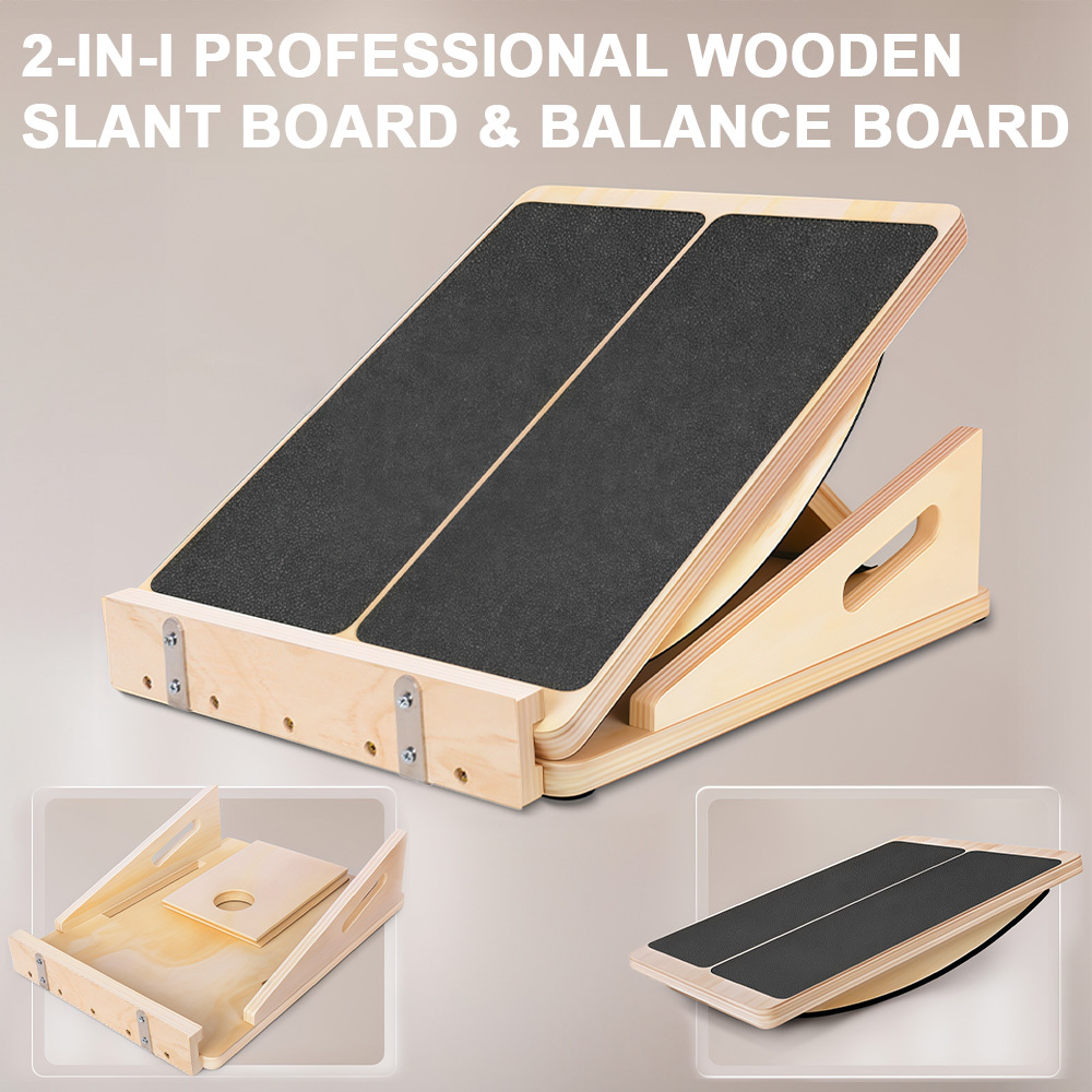 Image of 2-in-1 Wooden Balance Board, Professional Slant Board, Adjustable Incline Board And Calf Stretcher, Slant Board For Calf Stretching, , Non-slip Surface, Ideal For Home Gym & Physical Therapy