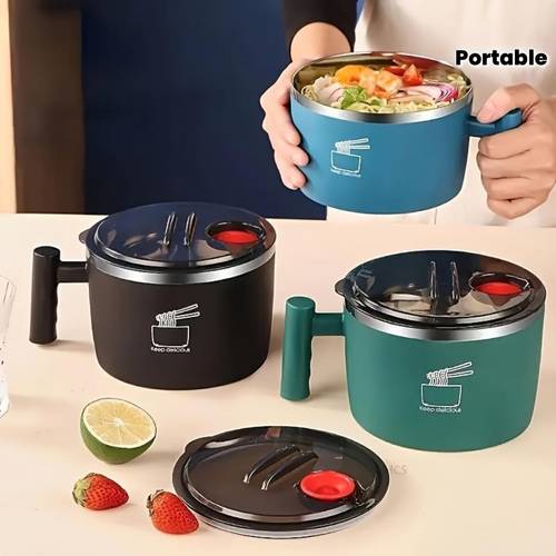 Large Capacity Portable Noodle Bowl with Lid & Handle, Leakproof Ramen Soup Salad Container, Lightweight Tableware for Camping Hiking Picnic Outdoor Activities