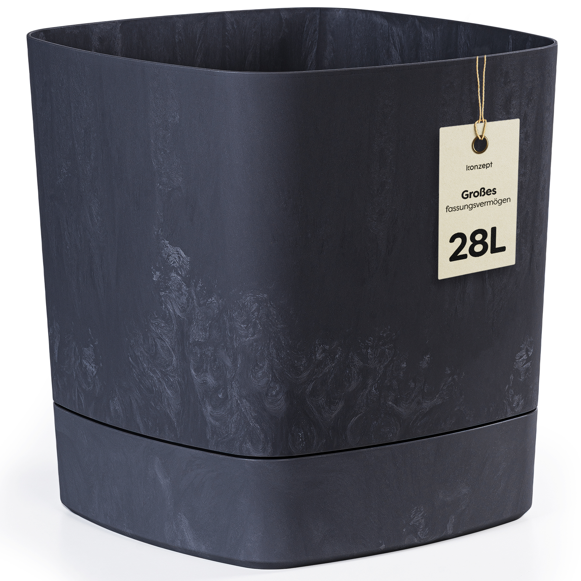 Image of Large 28l Flower Pot, Planter For Indoor & Outdoor Use, Matte Concrete Look, With Drainage Holes