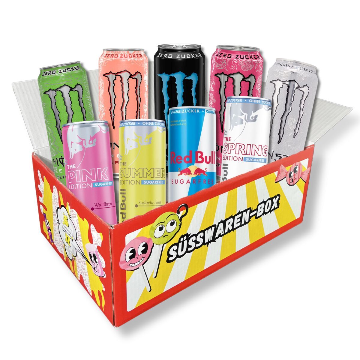 Image of Mega Energybox Various Sugar-free Sorts - 4 X 250ml Red Bull Sugar-free Variants - 5x 500ml Monster Energy Drink Sugar-free Variants - Various Sorts, Perfect Mix!