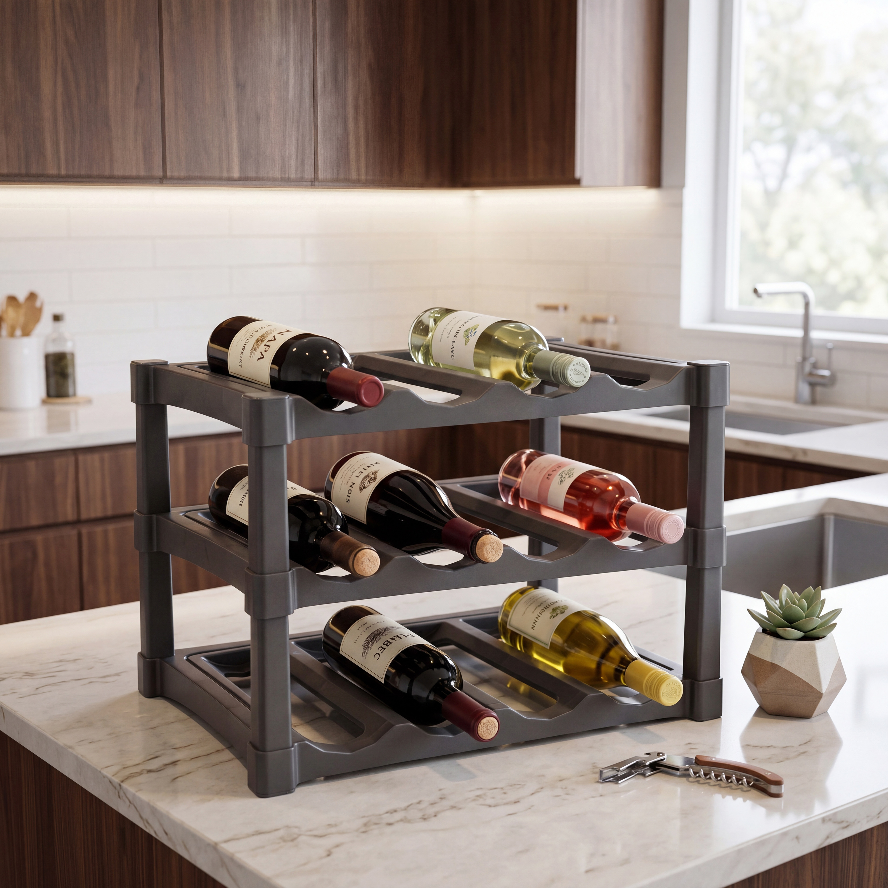 TEMU Wine Rack Space-saving 3 Tier Stackable Durable Stylish 12 Bottle Wine Holder Display For Maximizing Wine Storage, Free Standing