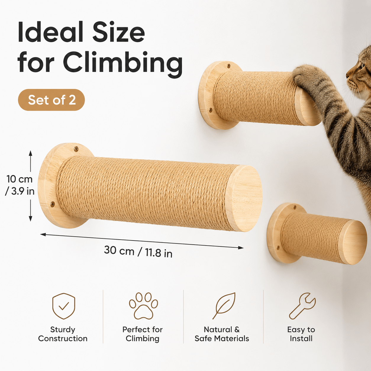 2 Pcs Wall-Mounted Cat Scratching Steps with Sisal Rope
