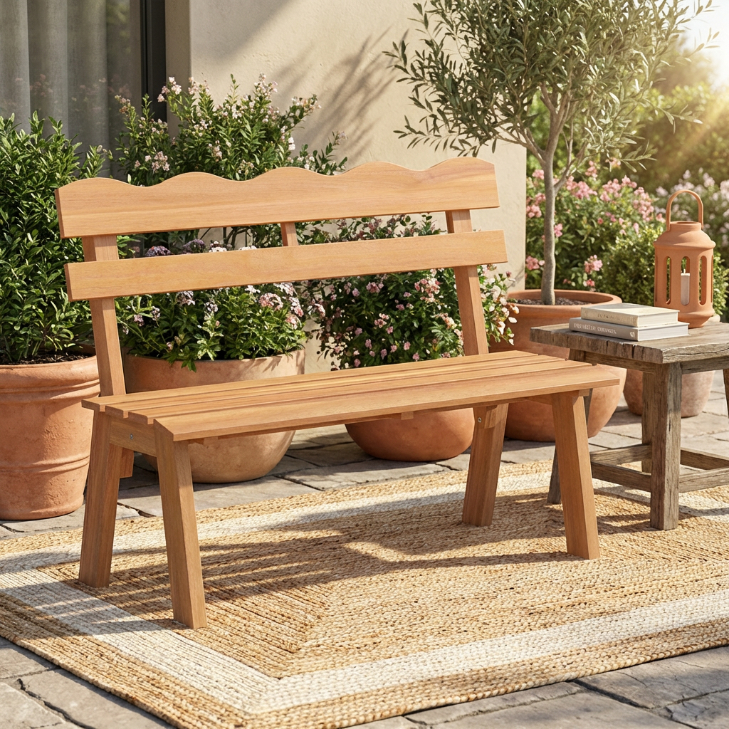 Outdoor Wood Bench, 2-person Garden Bench W/ergonomic Backrest, Solid Acacia Wood, 800 Lbs Weight Support