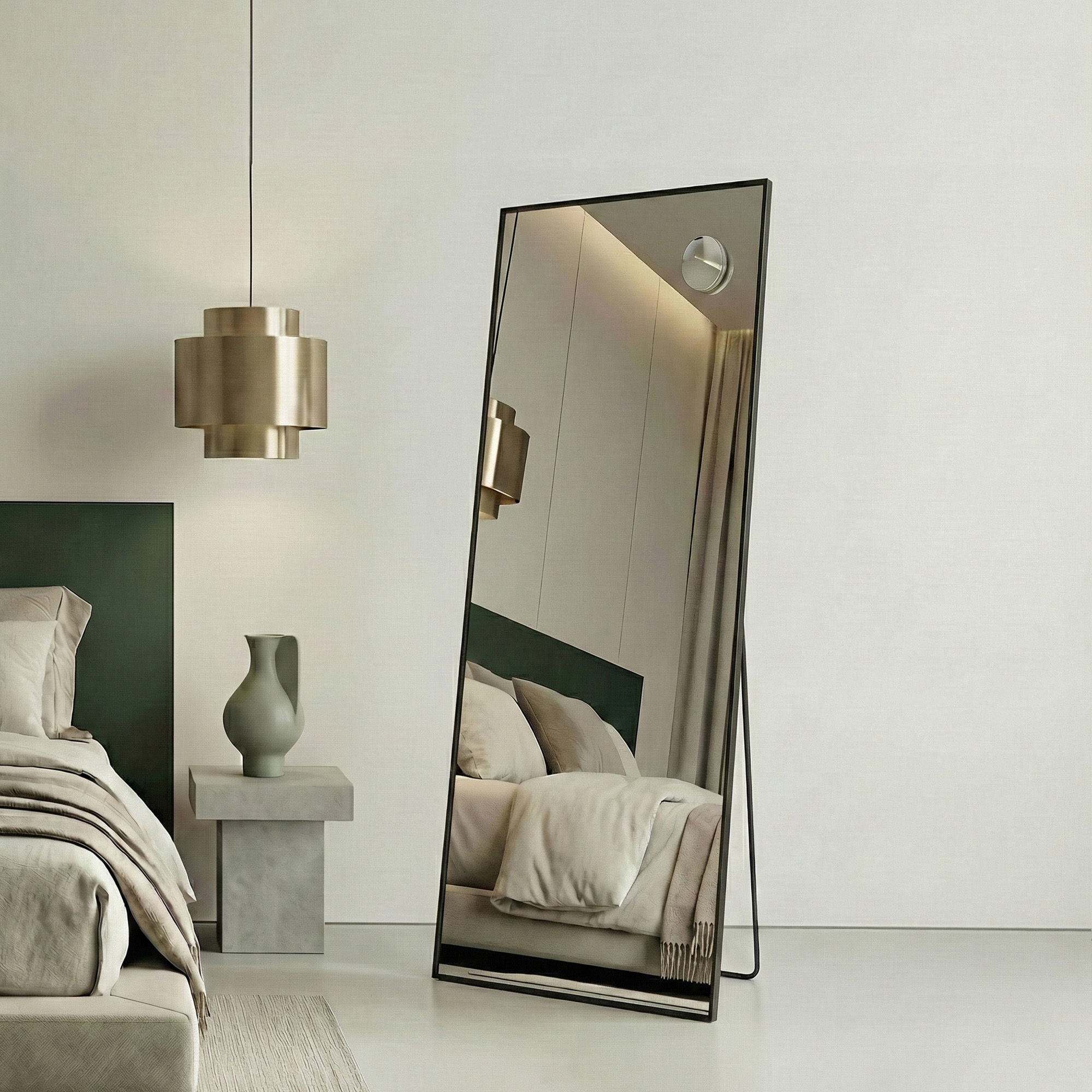 TEMU Grand sur Pied, avec Grossissant, Verre Trempé, Rectangulaire, Droits, 160 x 50 cm, Noir
