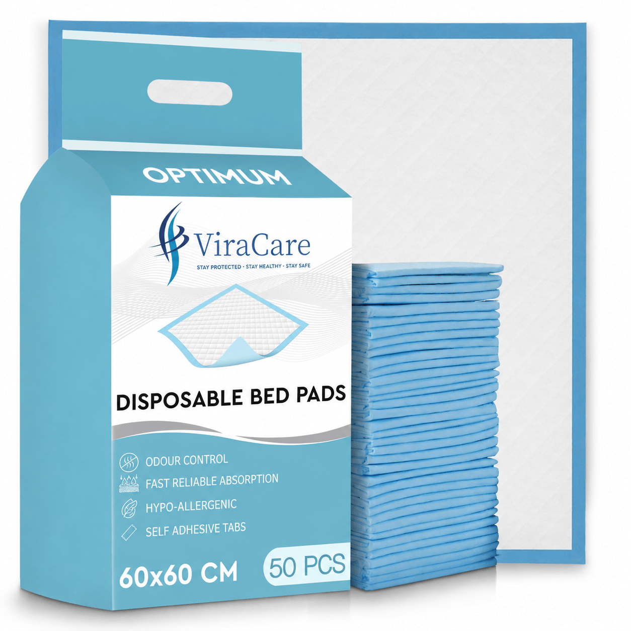 TEMU 50 X Absorbent Bed Pads | 60 X 60 Cm | Absorbent Bed Sheets | Disposable Mattress Protector | Self Adhesive Tabs | Absorbent Pads | (1 Pack Of