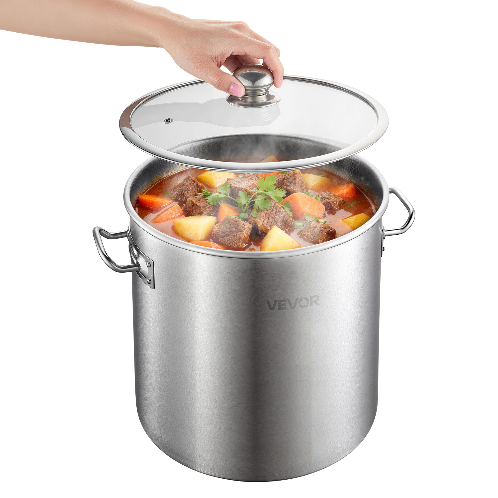 Image of Vevor Stainless Steel , 21-quart Stainless Steel With Glass Lid, -free, -free, Compatible With Gas Stoves, Induction Cooktops, Electric Stoves, For Soups, , And Pasta