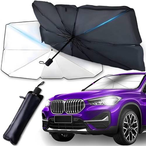 Car Sunshade 124x64 cm, Foldable Windshield Sunshade, UV Sun Protection, Flexible Handle, Universal Front Car Umbrella for Interior