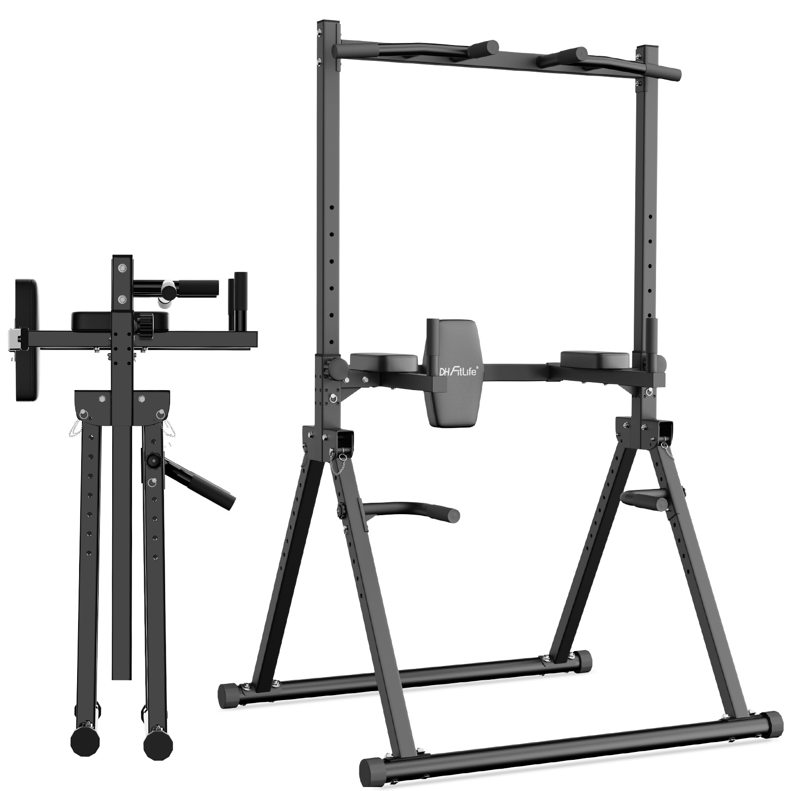 Foldable Dip Station, Freestanding Pull-up Bar With Dip Bars, Dumbbell Racks, And Backrest, Power Station, Strength Tower, , Power Rack For Home Gym