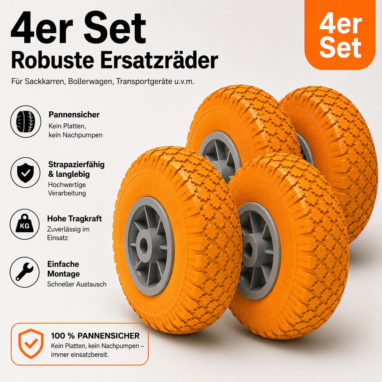 4pcs Of Pu Tires For Wheelbarrows, 3.00-4 Yellow / Gray Tubeless Tires And Flat-free Wheels For Hand Carts Puncture-proof