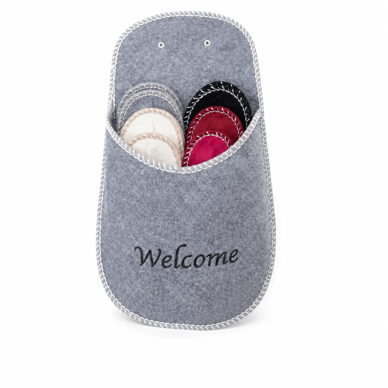 4 Pair Unisex Slippers In Felt With Welcome Hanging Organizer - Ideal Slides For Home, B&b And Vacation House