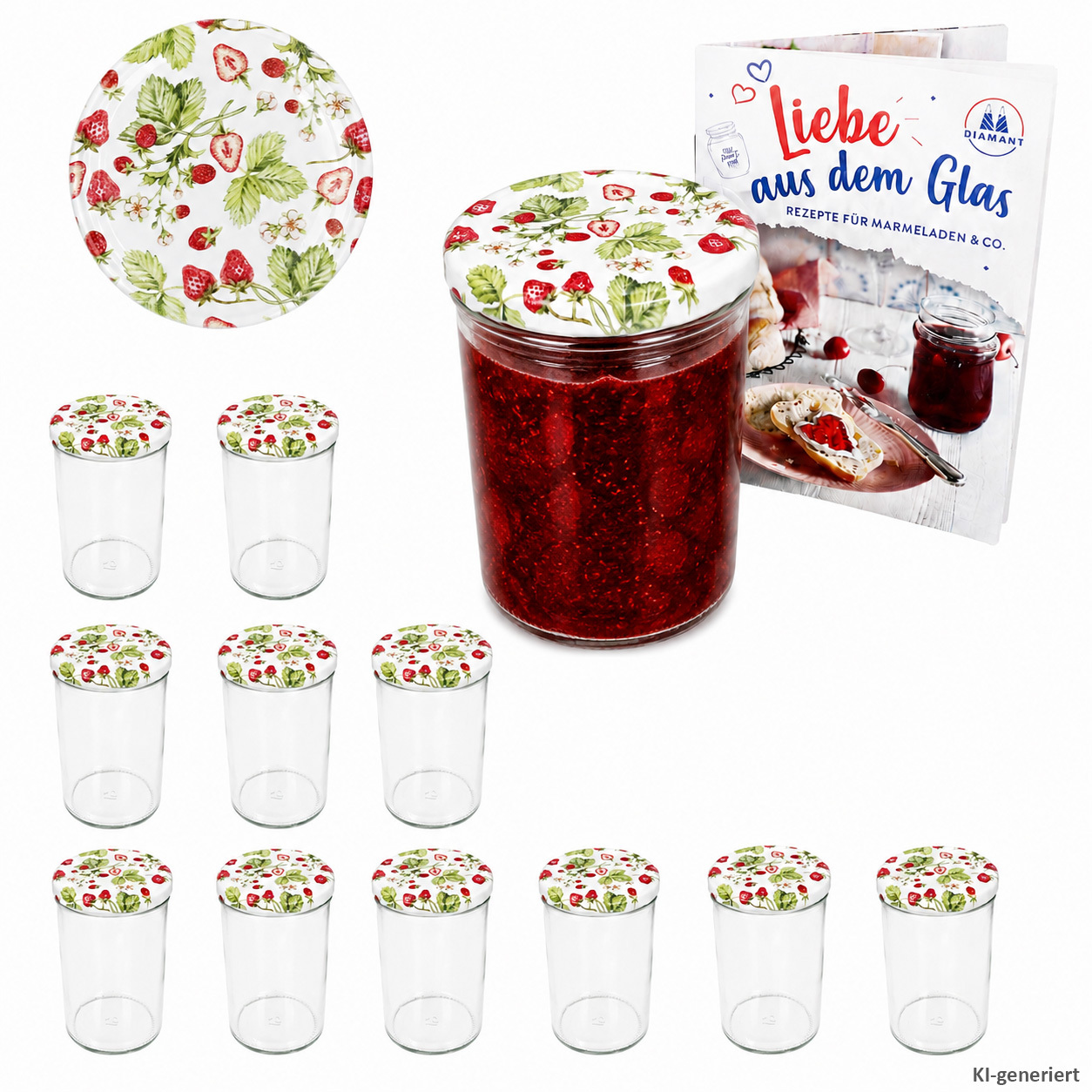 12er Set Sturzglas 435 Ml To 82 Wald- Deckel . Diamant Rezeptheft