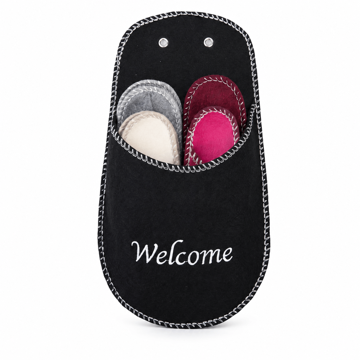 4 Pair Unisex Slippers In Felt With Welcome Hanging Organizer - Ideal Slides For Home, B&b And Vacation House