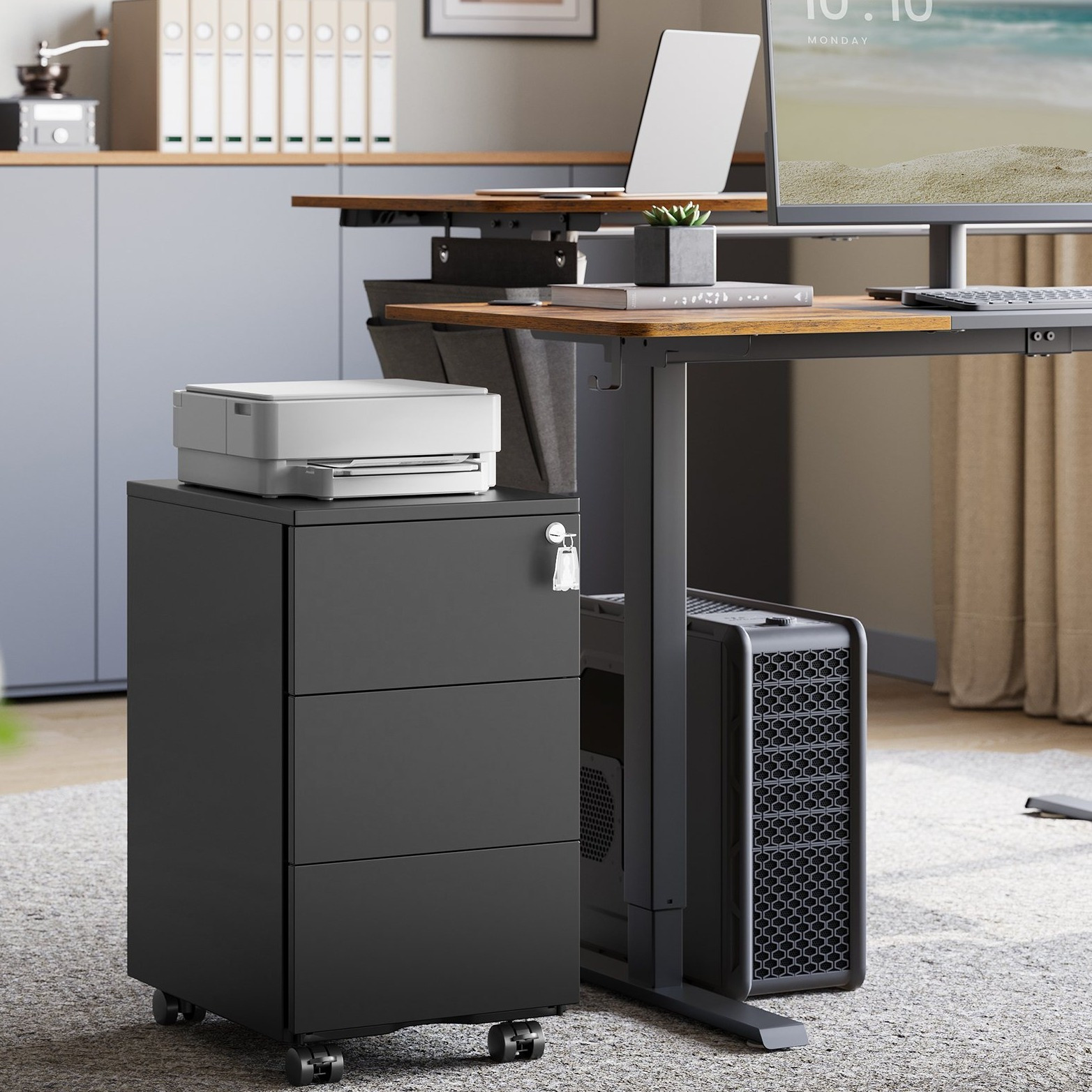 Image of Portable Drawer Cabinet, Lockable Mobile Filing Cabinet, Nightstand, Pre-assembled Metal Cabinet, Printer Stand, 3 Drawers, Suitable For Office And Home Office, 40 X 30 X 54 Cm