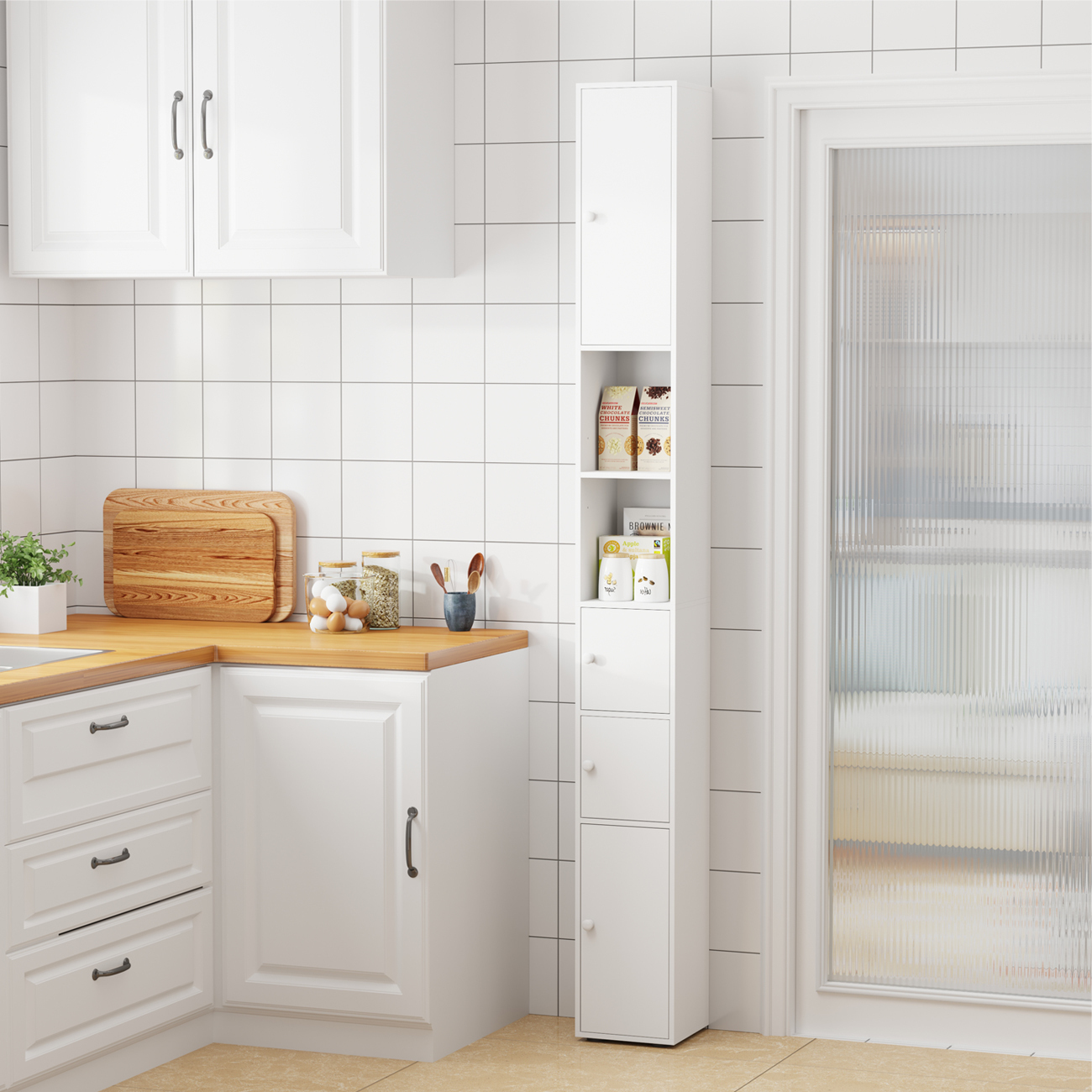 Tall Bathroom Cabinet Slim Cupboard Floor Storage Unit Shelving Narrow Tallboy