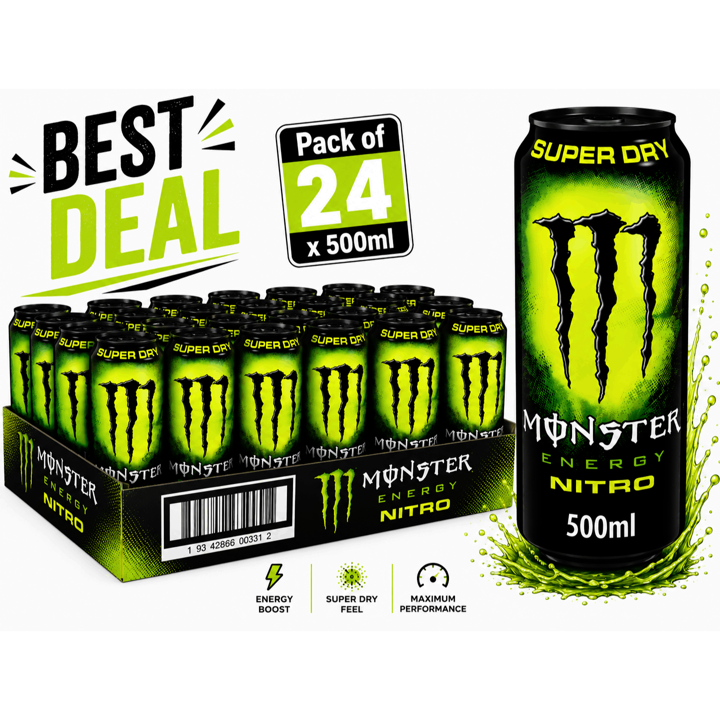 TEMU Monster Energy Drink Nitro Super Dry Pack Of 24 X 500ml Cans