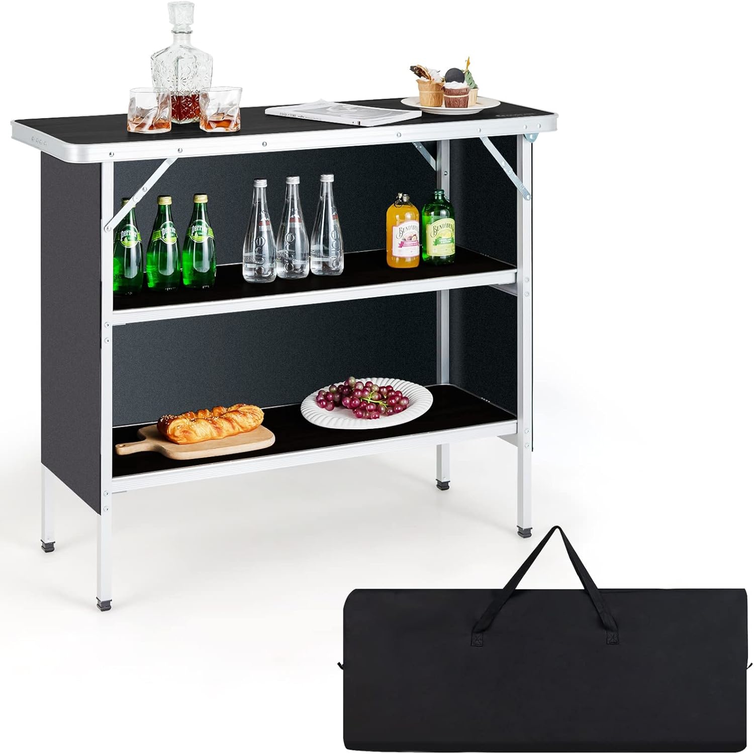 Folding Camping Table, Portable Aluminum Picnic Table With 2-tier Shelves, Carry Bag, Outdoor Lightweight Dining Camp Table