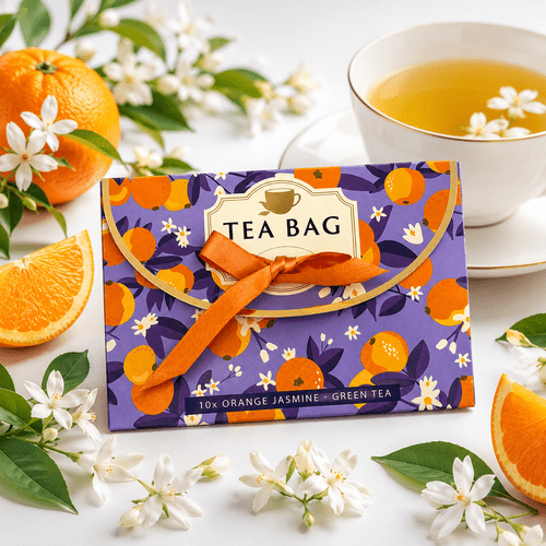 luxury orange handbag gift set 10x premium individually wrapped green tea bags elegant floral citrus tea gift purse with ribbon handle hampers birthdays thank you gifts