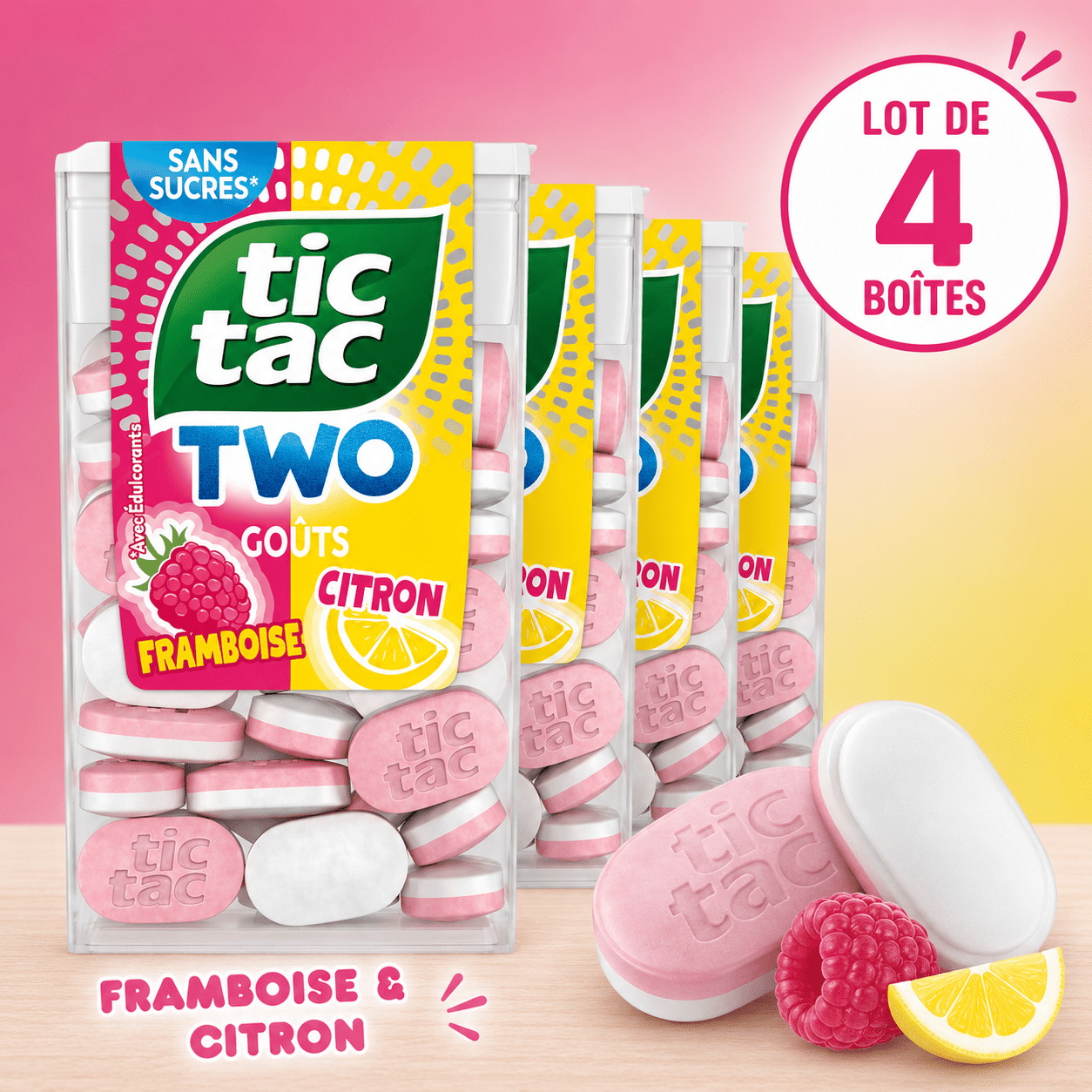 Ferrero Tic Tac 2 Raspberry & Lemon - Lot Of 4 Boxes