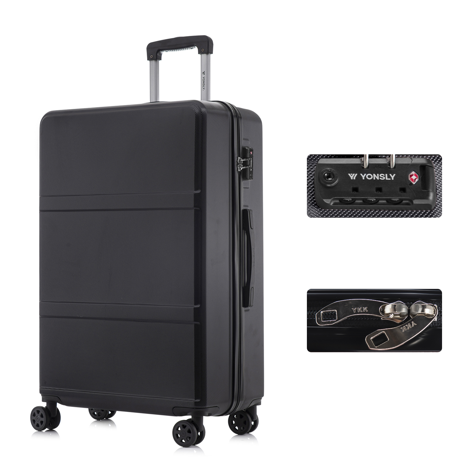 TEMU Valise de avec Serrure TSA, Valise Rigide à Fermeture Éclair YKK, Valise Cabine, Valise à Roulettes, Bagage à Main, 4 Roues