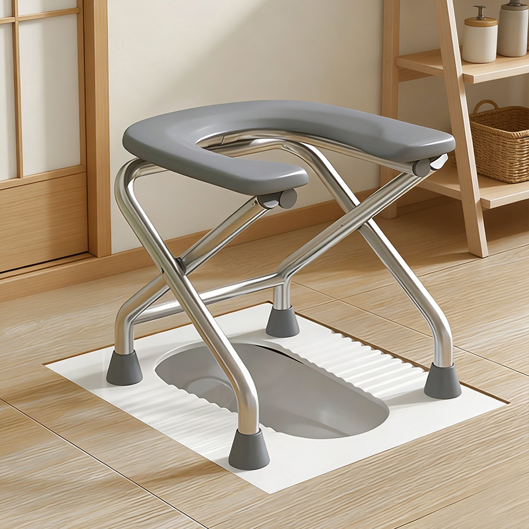 TEMU Heavy-duty Foldable U-shaped Toilet Chair & Bath Stool - Squatting Throne, Easy-clean Elderly/pregnancy Commode, Portable For, Suitable For