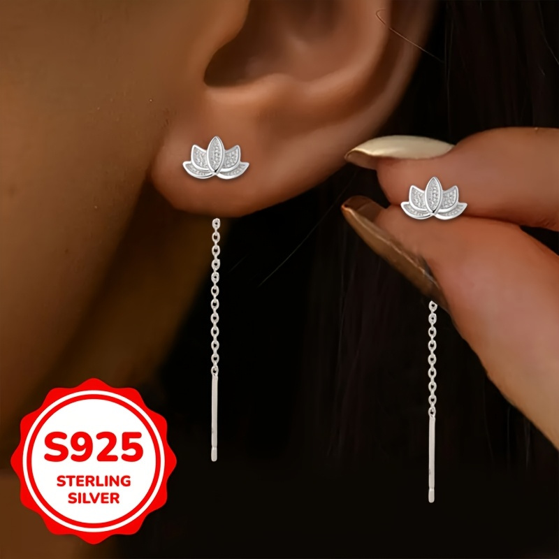 TEMU Boucles d'oreilles pendantes à pompons lotus pour femme en argent S925 hypoallergéniques, adaptées pour un port /printemps et été/cadeaux de de