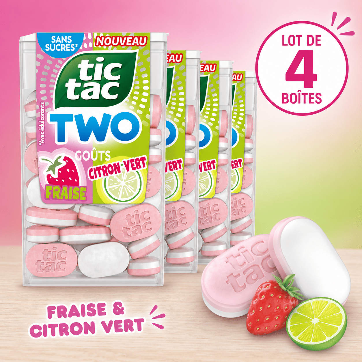 Ferrero Tic Tac 2 Perfume Strawberry-lemon Green - Lot Of 4 Boxes