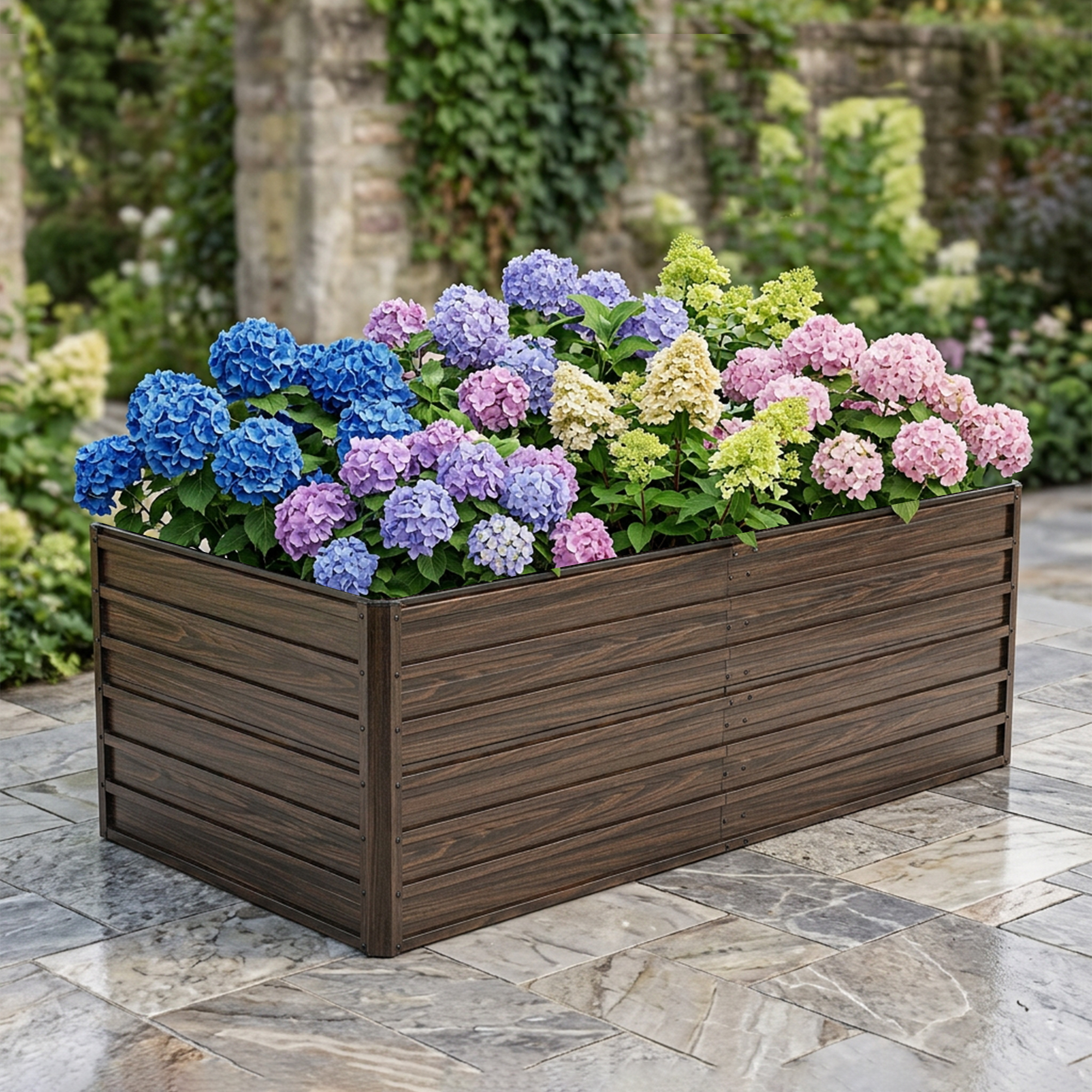 Multifunctional Large Raised Bed - Color-coated Steel Plate Raised Bed Gardens, Open Bottom Prevents Water , Including 4 Reinforcement Bars Protective Edges