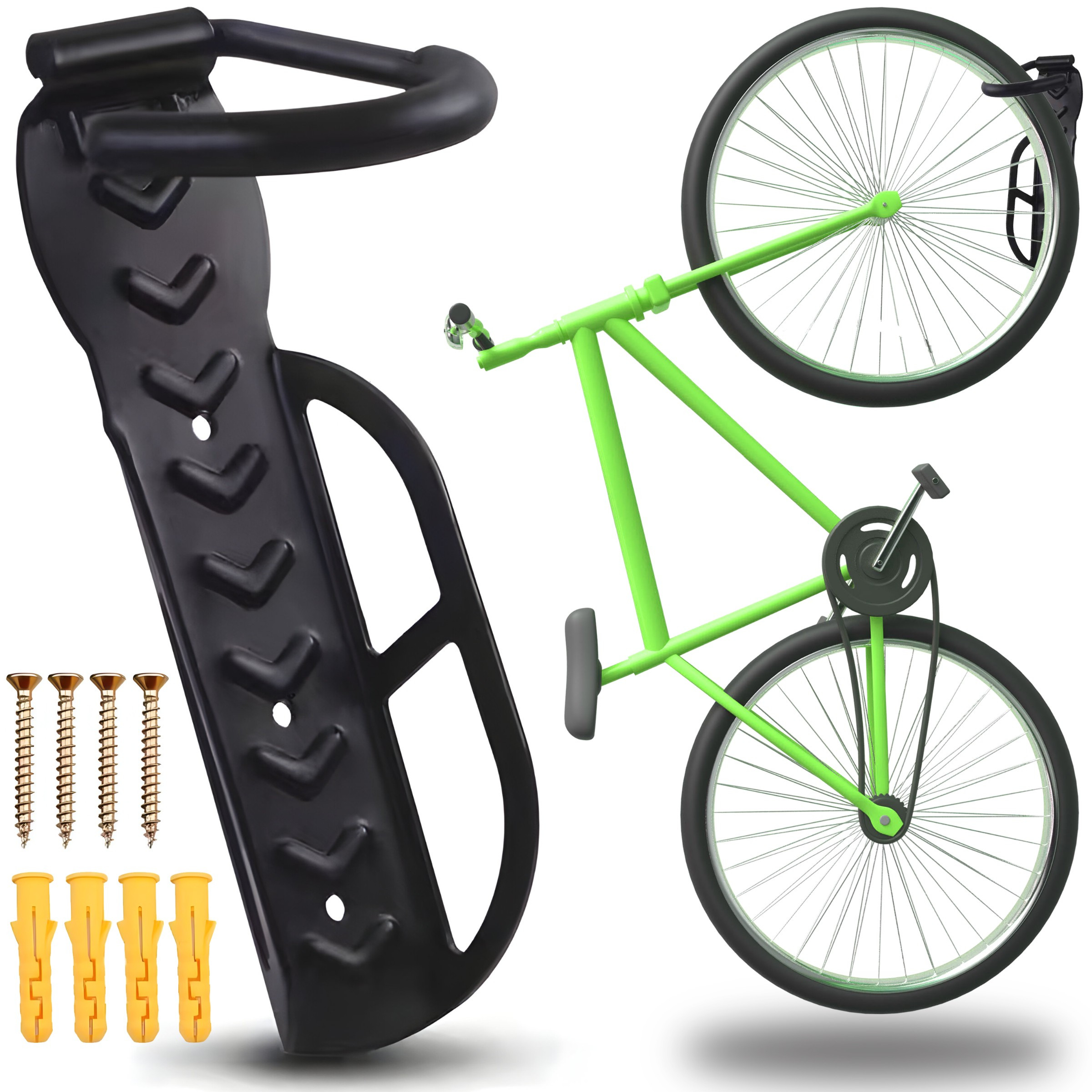 TEMU Porte-vélo mural, Crochet mural pour vélo, Métal, Robuste, Grande de charge 30 kg, Embouts de crochet en caoutchouc + chevilles de fixation ,