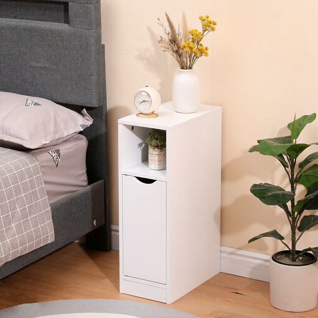 20cm Slim Bedside Table Narrow Nightstand Small Bedside Cabinet With Door, Space For Bedroom Storage Unit, Living Room Small Sofa Side End Table