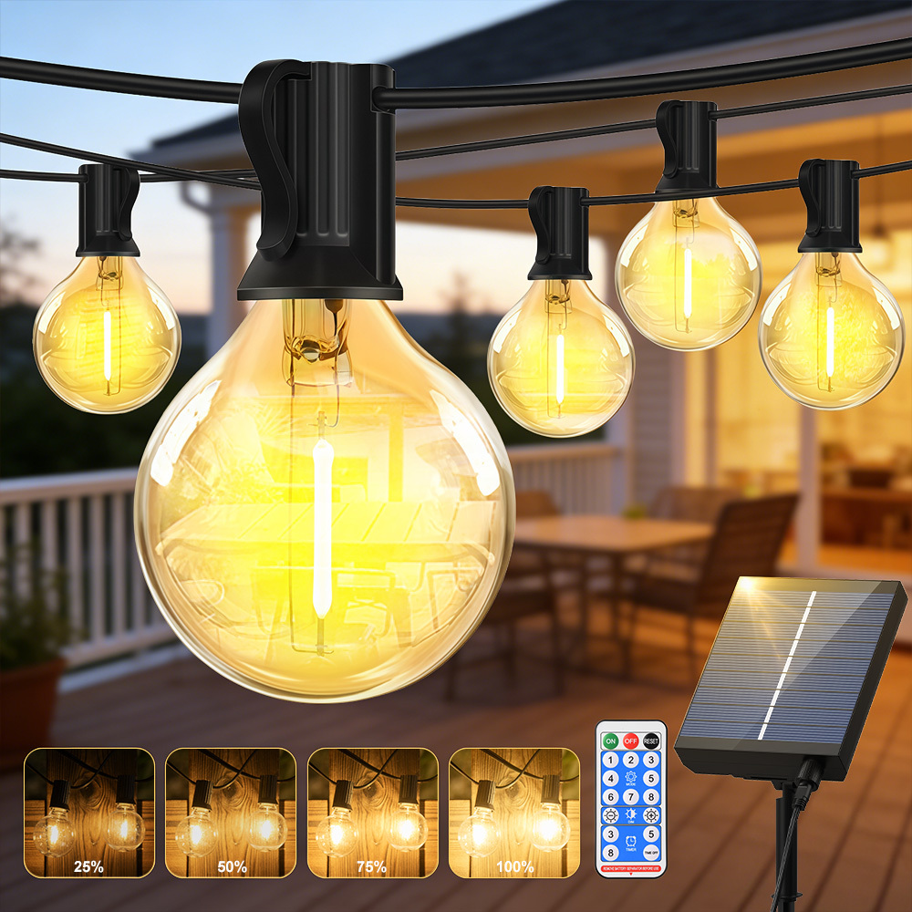 Solar Outdoor String Lights,15.25m/ 20.13m/30.49m Led Patio Lights,dimmable Timer Suitable 8adjustable Light ,adjustable Warm White Light, For Backyard Yard Gazebo Porch Party Wedding