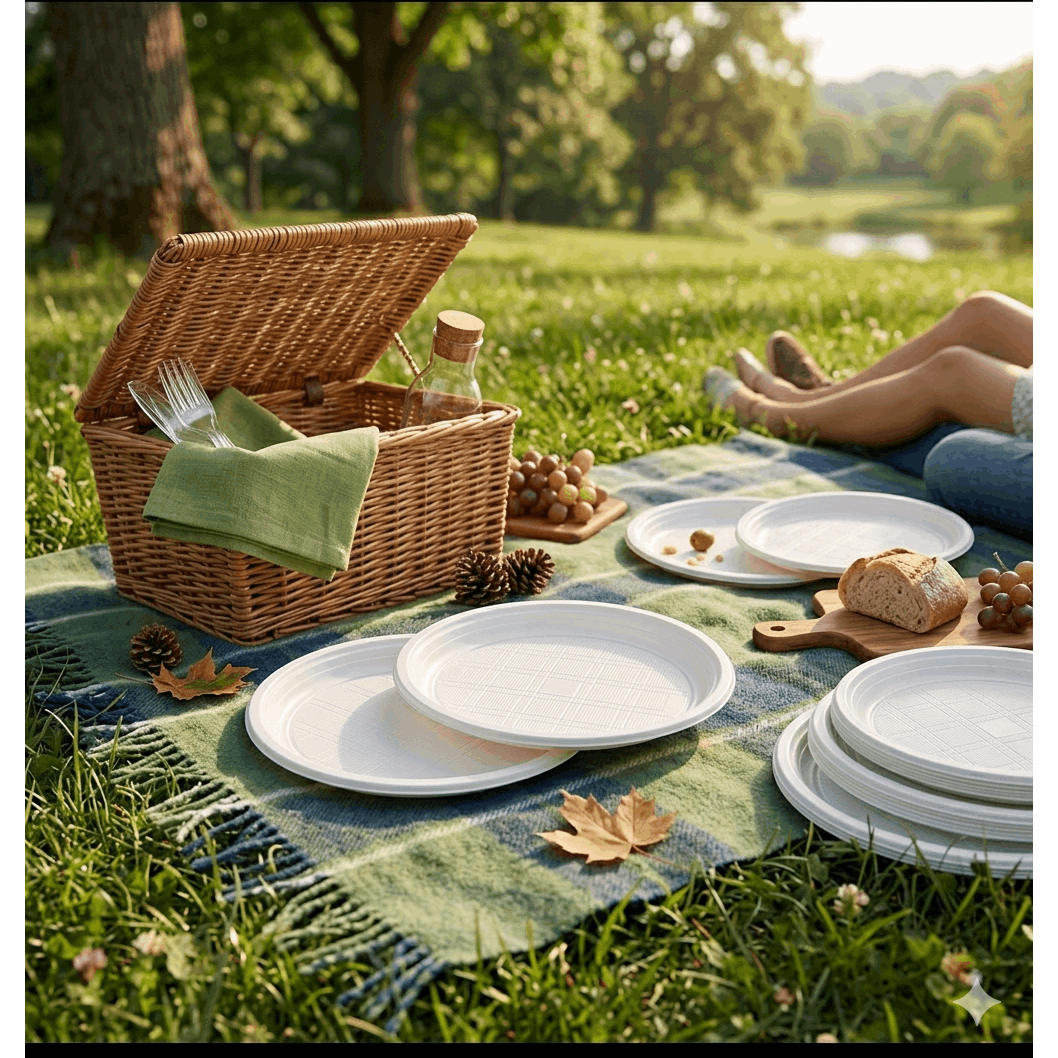 TEMU Set Of 120 White Flat Plates, 22 Cm, Reusable And Dishwasher Safe, Microwave-friendly, Durable For Kids' Parties, Events, And Catering