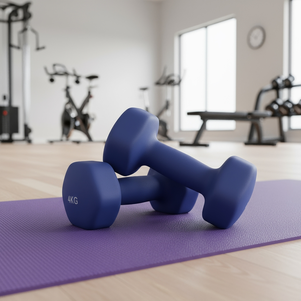 TEMU Set Of 2 Dumbbells, Kg Hand Weights With Neoprene Coating, Hexagonal Dumbbells Pair, Home Workout, Fitness Training Exercise, Blue