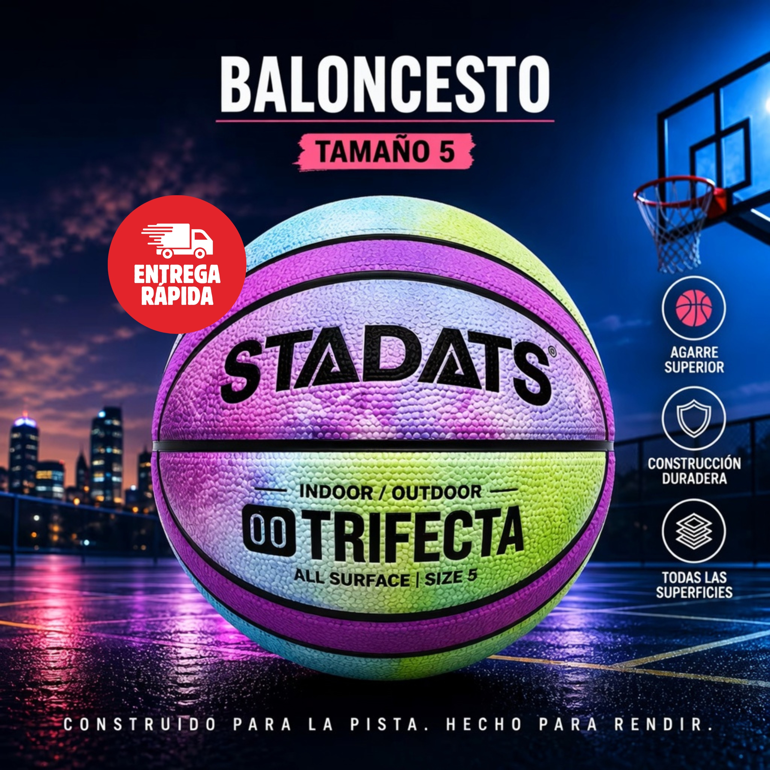 TEMU Balón Baloncesto Profesional Talla 5 600g – Agarre Antideslizante Superior, Uso Interior y Exterior, Cuero Composite Duradero para Entrenamiento